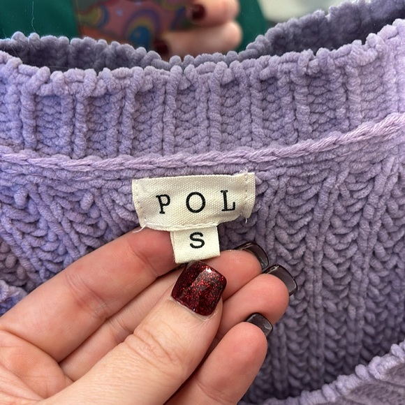 POL Oversized Short Sleeve V-Neck Tunic purple Sweater small - Picture 2 of 3